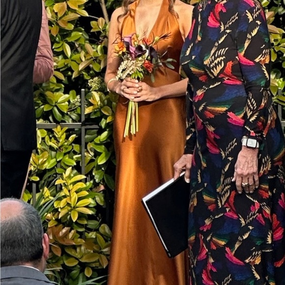 Reformation Bronze Backless Satin Dress - Picture 2 of 5